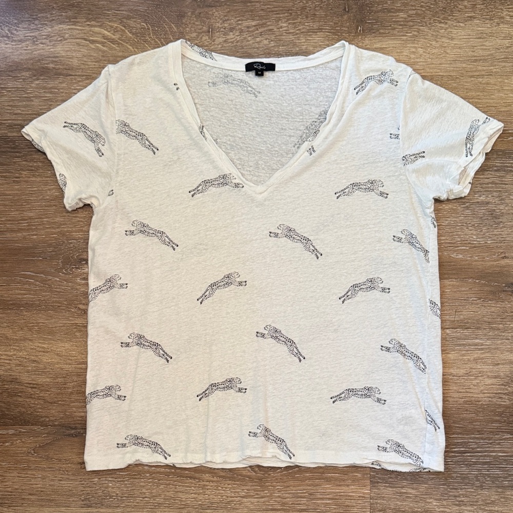 White V-Neck Tee with Cheetah Pattern